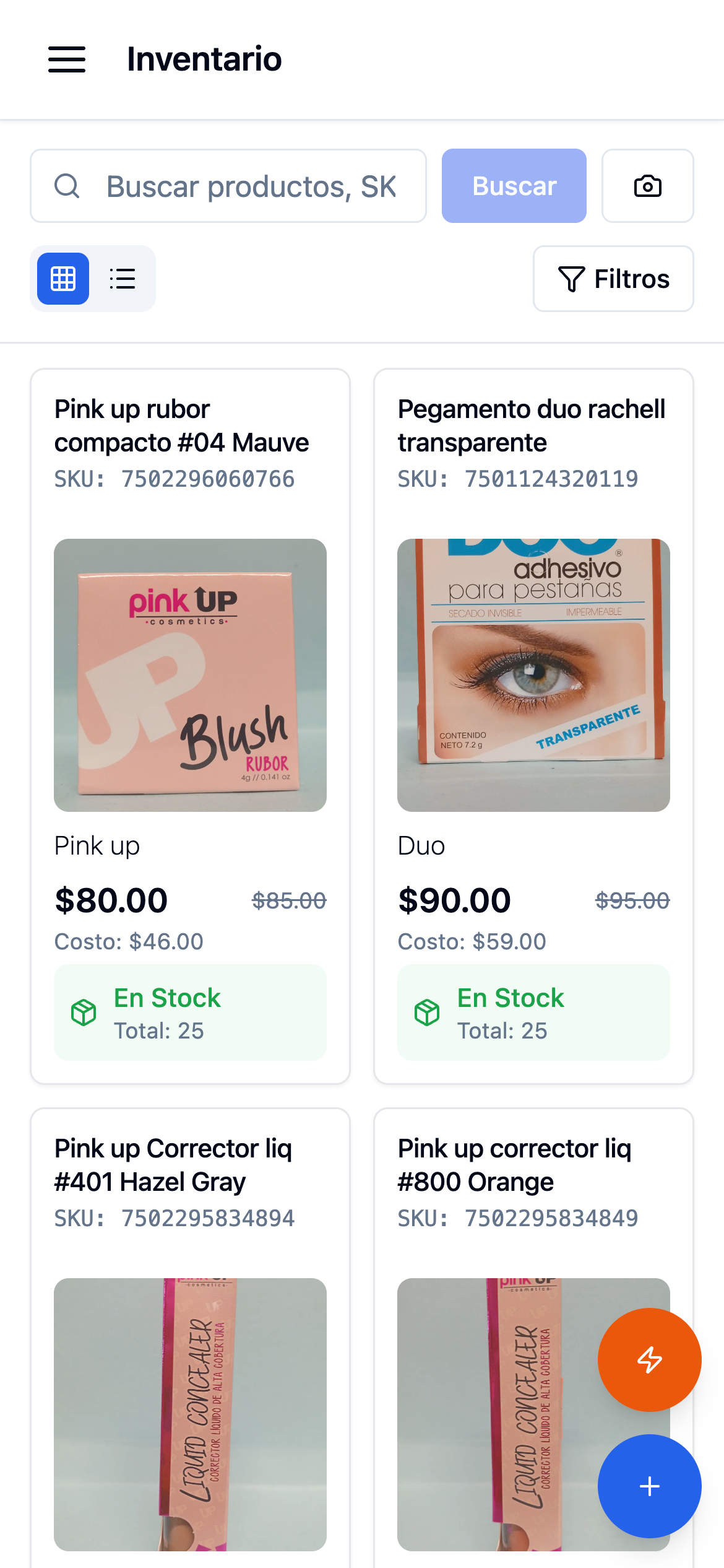 Vista de inventario con escáner integrado